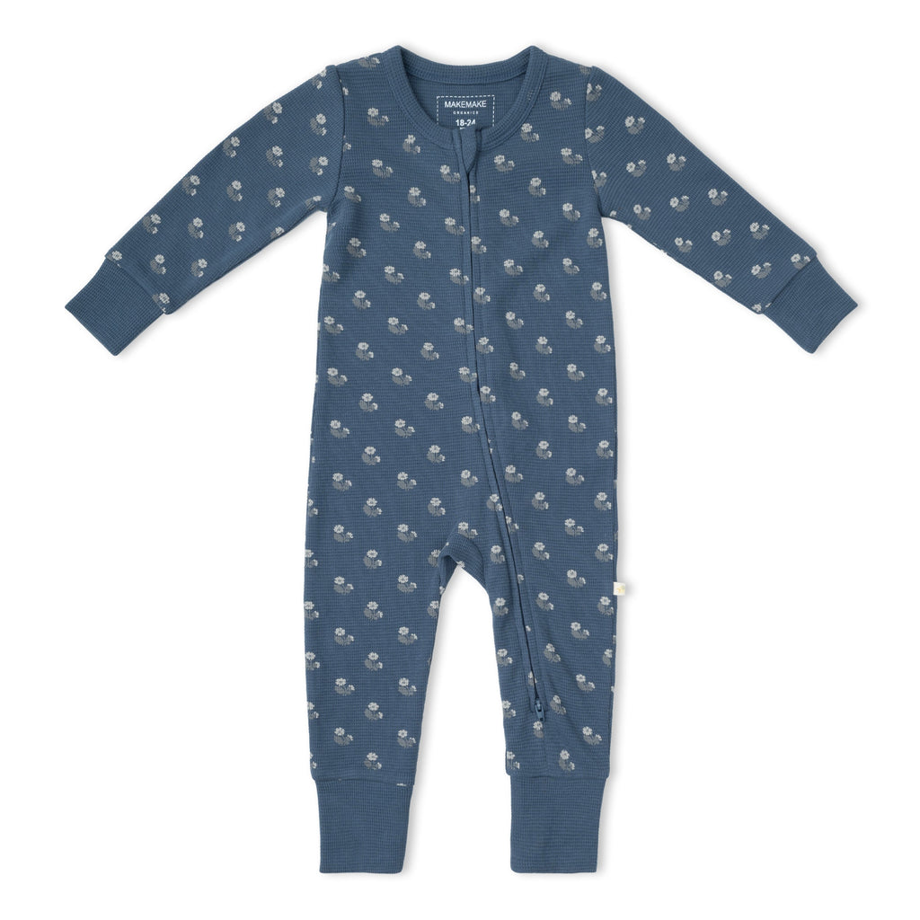 Organic Cotton 2-Way Zip Romper - Indigo Blossom