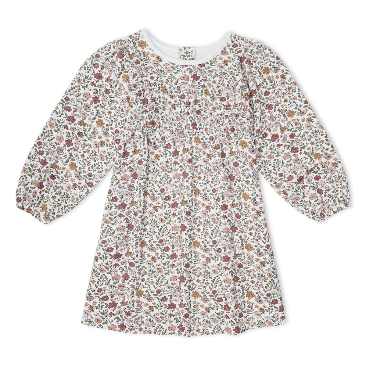 Organic Smocked Long Sleeve Dress - Woodland Sprig