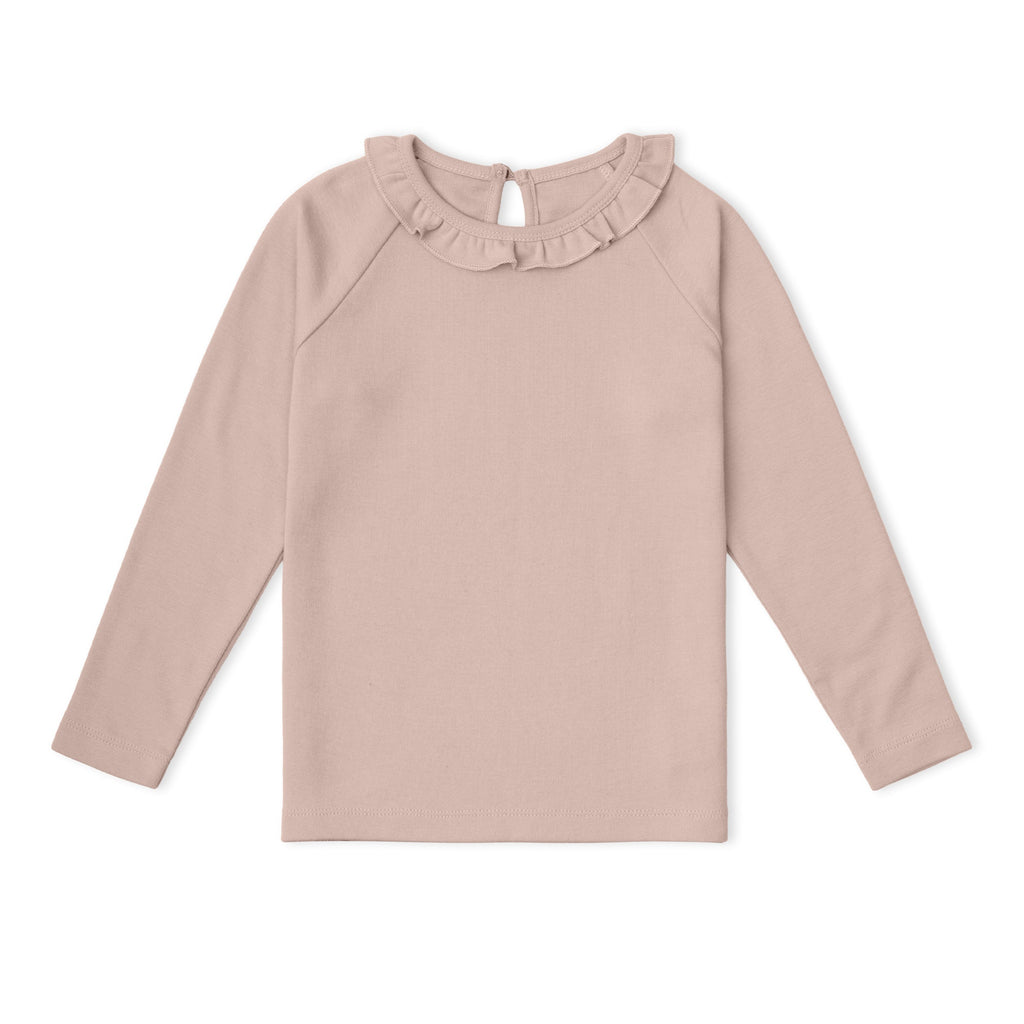 Organic Cotton Ruffle Neck Top - Dusty Rose