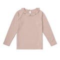 Organic Cotton Ruffle Neck Top - Dusty Rose