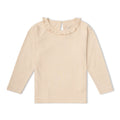 Organic Cotton Ruffle Neck Top - Oat