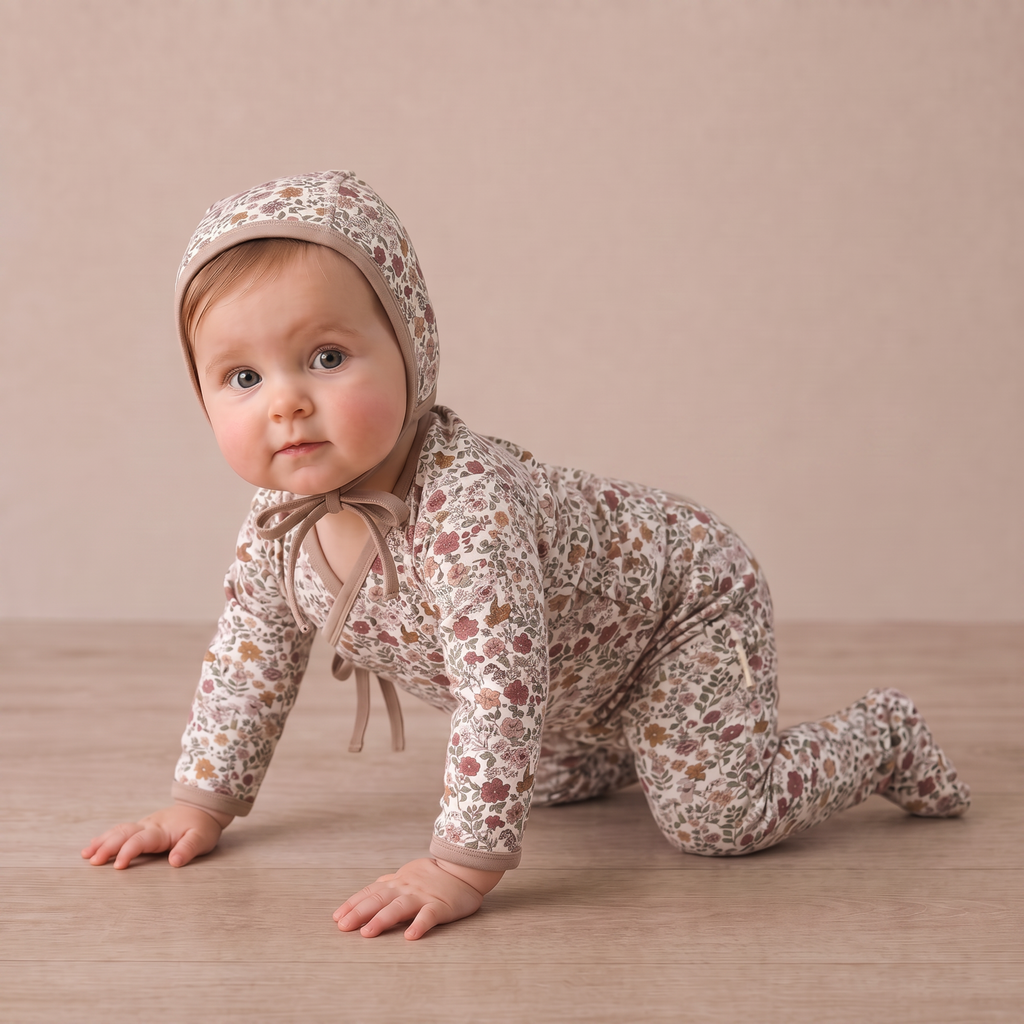 Organic Cotton Kimono Top & Footed Pants Set - Woodland Sprig