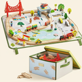 110-Piece Wooden Train Set with Folding Storage Box