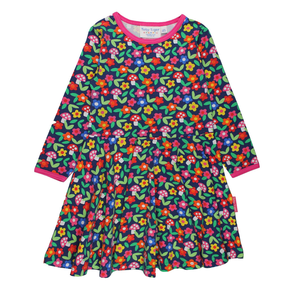 Organic Cotton Long Sleeve Skater Dress - Flower Print
