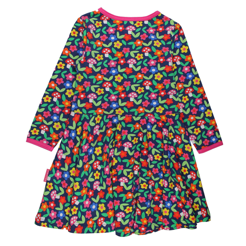 Organic Cotton Long Sleeve Skater Dress - Flower Print