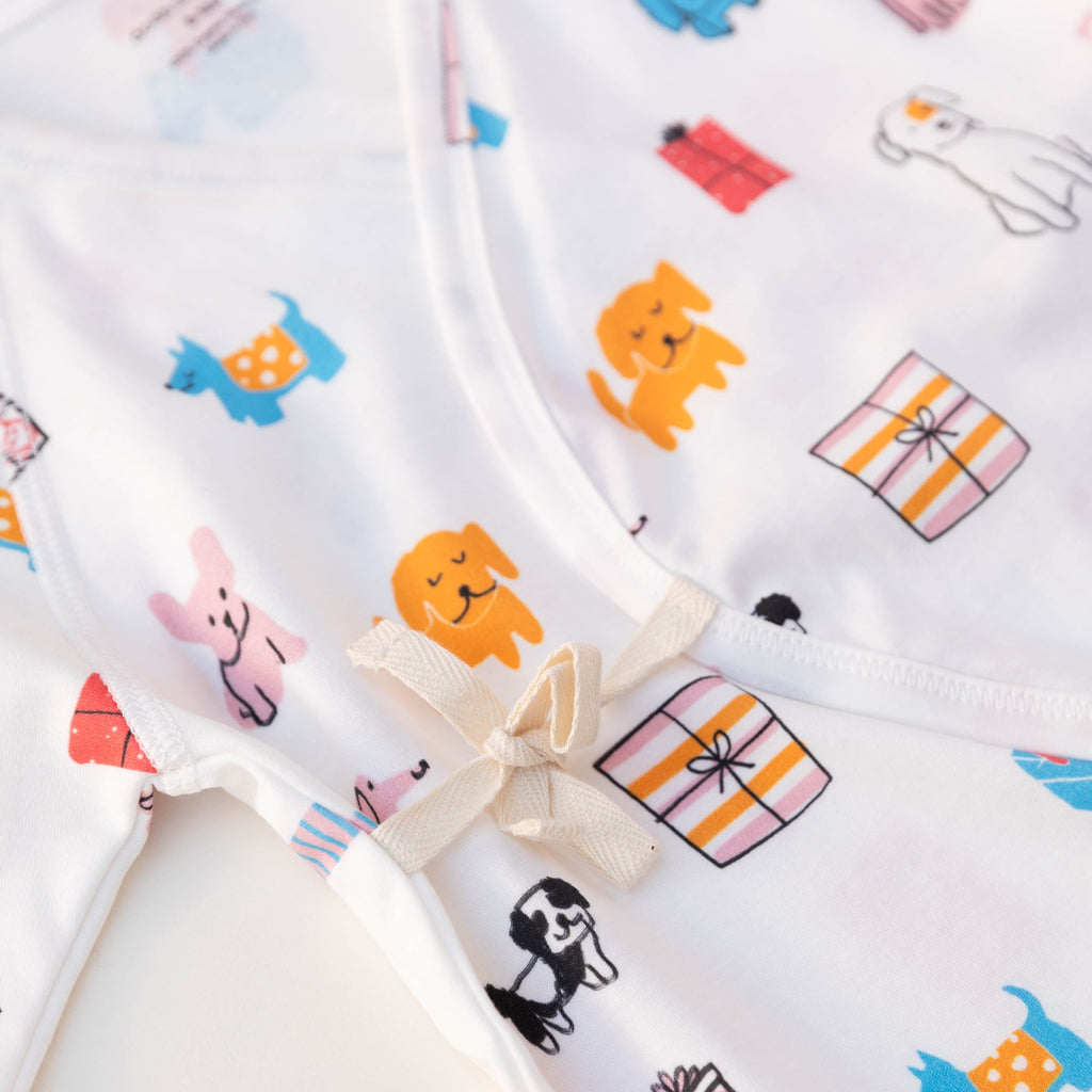 Organic Cotton Kimono Onesie - Puppy Party