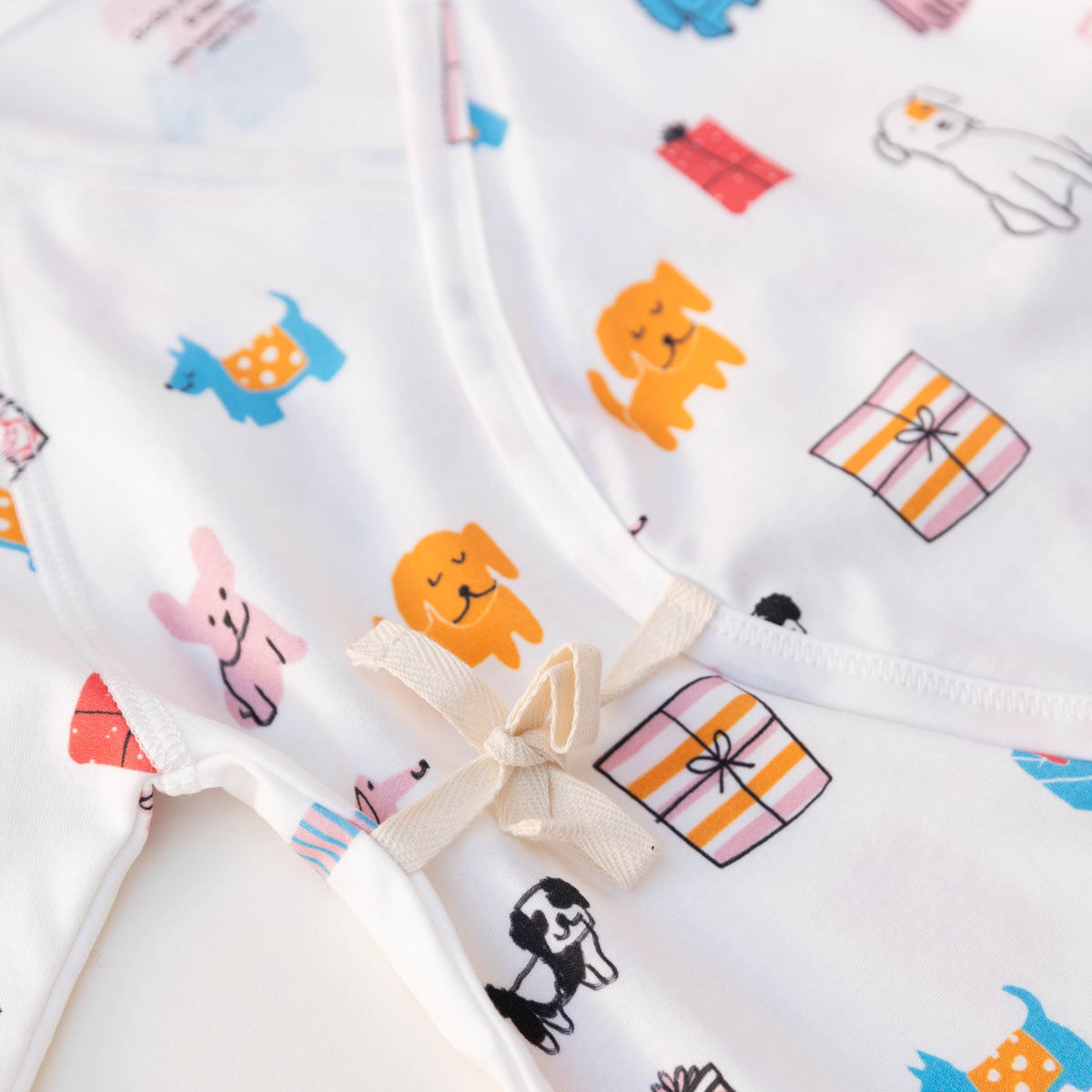 Organic Cotton Kimono Onesie - Puppy Party