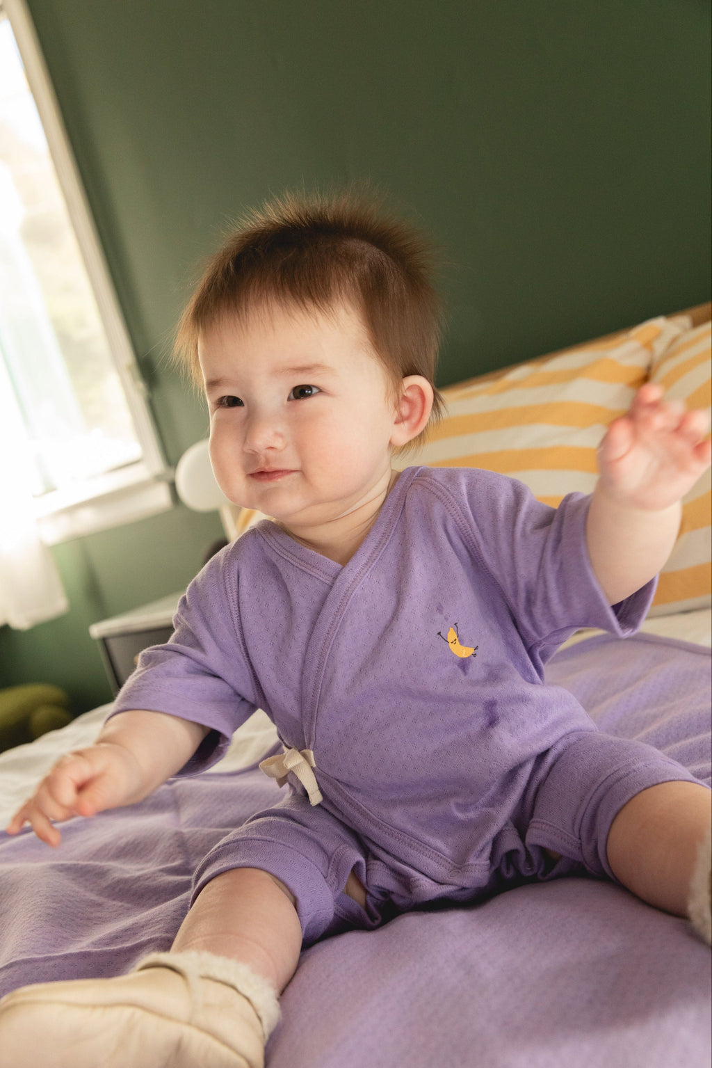 Organic Cotton Pointelle Kimono Onesie - Lilac