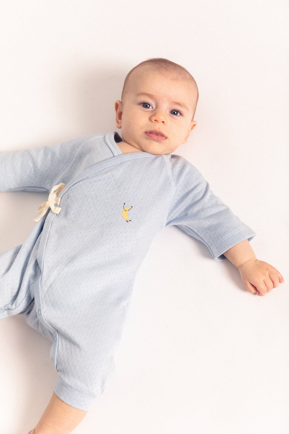Organic Cotton Pointelle Kimono Onesie - Soft Blue