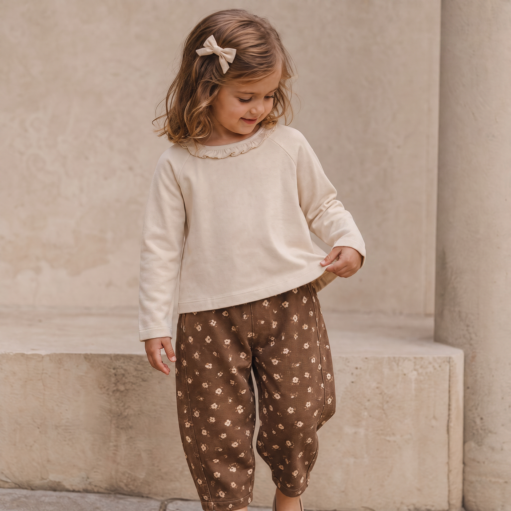 Organic Cotton Ruffle Neck Top - Oat