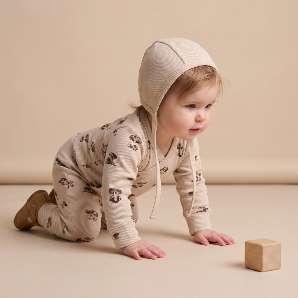 Organic Cotton Kimono Onesie & Pants Set - Mushroom